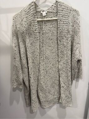 Chico's Open-Front Speckled Cream Gray Knit Cardigan